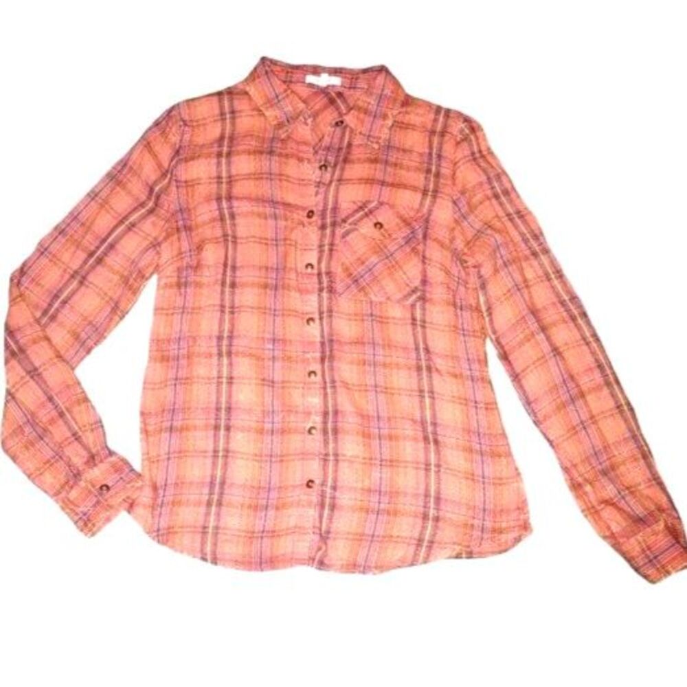 Maurices Aged Red Plaid Button Front Shirt‎ Womens Size S